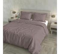 Juego de Funda nórdica Raso Cloe 100% Algodón Made in Italy - Funda 255x200 cm con Doble Solapa de 50 cm, 2 Fundas de Almohada 52x82 cm con 4 Volantes, Color Liso - Rosa Antiguo