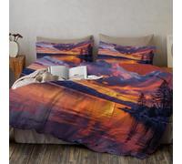 Juego De Funda Nórdica Reflejo del Atardecer En El Lago 3 Piezas, Funda Edredon 240x220cm Y 2 Fundas de Almohada, Naturalista Juego De Ropa Cama Microfibra Suave Transpirable con Cremallera