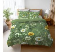 Juego de Funda nórdica Retro Flor Margarita 150 x 200 CM Incluye una Funda nórdica y Fundas de Almohada de 80 x 80 CM Juego de Cama 2 Piezas - Suave y Transpirable Verde