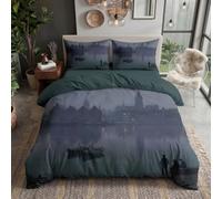 Juego de Funda Nórdica Reversible 200x200cm, Funda de Funda de edredón Vista Nocturna del Puerto Ropa De Cama Base Retro Suave Y Transpirable con 2 Fundas de Almohada