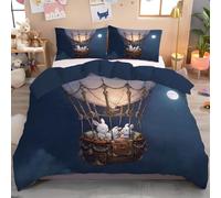 Juego de Funda Nórdica Reversible 260x240cm, Funda de Funda de edredón Globos Aerostáticos En Cielo Nocturno Ropa De Cama Un Cuento De Hadas con movedor Suave Y Transpirable con 2 Fundas de Almohada