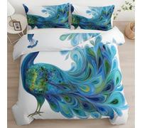 Juego de Funda nórdica Reversible Cama 135/150 para NiñOs, Ropa de Cama Microfibra 220 x 240 cm Moderno Animal Pavo Real Plumas Funda EdredóN, 3 Piezas 2 Fundas de Almohada con Cremallera Azul