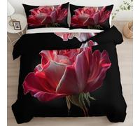 Juego de Funda nórdica Reversible Cama 135/150 para NiñOs, Ropa de Cama Microfibra 220 x 240 cm Vintage Rosas Flores Romance Funda EdredóN, 3 Piezas 2 Fundas de Almohada con Cremallera Negro