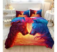 Juego de funda nórdica reversible de 2 piezas, diseño de llamas de lobo, tamaño cuna, color rojo y azul, de microfibra, para niños y niñas, resistente a las arrugas, con cremallera oculta, 120 x 150