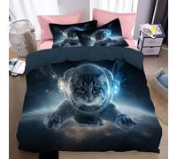 Juego de Funda Nórdica Reversible de Microfibra Lindo Gato Espacial - Funda de Edredón para Cama 90 Cremallera + 2 Fundas de Almohada 50x75 cm, Suave y Lavable,Tierra Espacio Planeta