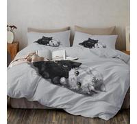 Juego De Funda Nórdica Reversible Lindos Gatos Blancos Y Negros, Ropa De Cama Animales De Dibujos Animados Sencillos De Impresión 3D Funda Edredon 240x220cm con Cremallera Y 2 Fundas de Almohada