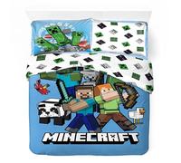 Juego de funda nórdica reversible Minecraft de algodón doble, juego de ropa de cama reversible 240 x 220 cm, 2 fundas de almohada 65 x 65 cm, 100% algodón (Minecraft Set)