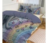 Juego De Funda Nórdica Reversible Mundo De Cuento De Hadas Funda Edredon Cama 135/150 Lindo Patrón De Elefante Arcoíris Fundas Nórdica 220X240Cm con 2 Fundas De Almohada Suave Y Transpirable, Gris