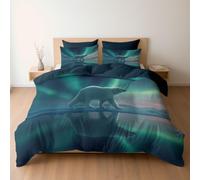 Juego de Funda Nórdica Reversible para Niños y Niñas, Diseño Animales Oso Polar Aurora, Azul Acero - Funda de Edredón para Cama 80/90 + Almohadas, Suave Transpirable, Moderno, 135 x 200