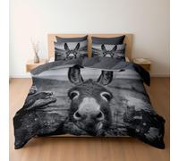 Juego de Funda Nórdica Reversible para Niños y Niñas, Diseño Negro Blanco Animal Burro Rocas, Gris Carbón - Funda de Edredón para Cama 80/90 + Almohadas, Suave Transpirable, Moderno, 135 x 200