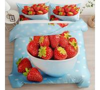Juego de Funda Nórdica Reversible para Niños y Niñas Fotografía Surrealista De Frutas Y Fresas De Dos Caras Juego de Edredón y Almohadas para Cama Infantil - 220 x 240 cm