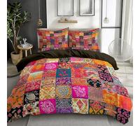 Juego de Funda Nórdica Reversible, Patchwork tradicional India estampado Juego de Ropa de Cama 90, Funda de Edredón para niños y niñas, tamaño individual, con 2 Fundas de Almohada, Marrón carbón