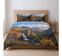 Juego de Funda nórdica, Single 135 x 200 cm Microfibra con una Cremallera Oculta uego de Cama Naranja Fantasía sanación acantilado Cascada Fundas de Almohada: 50 x 75 cm.