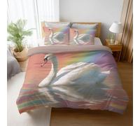 Juego de Funda Nórdica Vectorial,Cisne Arcoíris, Ropa de Cama de Microfibra Suave con Cremallera, Rosa Funda de Edredón Ligera para Niños y Niñas con Fundas de Almohada, 220 x 240 cm
