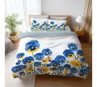 Juego de Funda Nórdica Vectorial,Pensamiento Flor, Ropa de Cama de Microfibra Suave con Cremallera, Azul Funda de Edredón Ligera para Niños y Niñas con Fundas de Almohada, 200 x 220 cm
