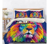Juego de Funda Nórdica Vistoso, Funda nórdica con Estampado Animales Salvajes Leones Microfibra Suave Ultra, Estilo Pop Art Ropa de Cama 200x200 cm con Cremallera y 2 Fundas de Almohada