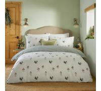 Juego de Funda nórdica Wylder Nature Robin’s Return: Ropa de Cama Reversible de algodón Cepillado con petirrojos Pintados a Mano (Crema/Pino - Individual)