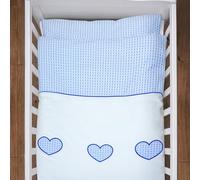 Juego de funda nórdica y funda de almohada para bebé, 4 piezas, 135 x 100 cm, diseño de corazón (azul)