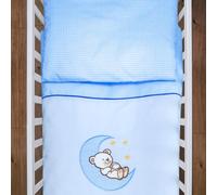 Juego de funda nórdica y funda de almohada para bebé, 4 piezas, 135 x 100 cm, diseño de luna, color azul