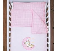 Juego de funda nórdica y funda de almohada para bebé, 4 piezas, 135 x 100 cm, diseño de luna, color rosa