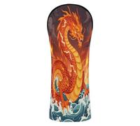 Juego de funda para cabeza de club de golf, mítico rojo fuego chino dragón océano, piel sintética con etiquetas numéricas para conductores de golf híbridos para hombres