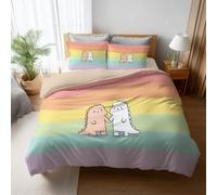 Juego de Funda para Cama Nórdica Microfibra Suave Transpirable - 1 Funda Edredón 220 x 240 cm, 2 Funda Almohada 50 x 75 - Microfibra, Funda Nórdica Arcoíris Dibujos Animados Dinosaurios Arcoíris Amor