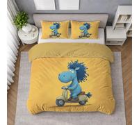 Juego de Funda para Cama Nórdica Suave Transpirable - 1 Funda Edredón 260 x 240 cm, 2 Fundas de Almohada 65 x 65 - Microfibra Funda Nórdica Naranja Caramelo Dibujos Animados Burro En Scooter Gracioso