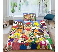 Juego De Funda para Cama Super Mario Impresión 3D Microfibra Suave 3 Piezas - Personajes Anime Juego De Funda Edredónes Y con Funda De Almohada,para Todas Las Estaciones Single（135x200cm）