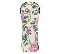 Juego de funda para palos de golf estilo William Morris con diseño vintage de flores rosas y hojas verdes, de piel sintética con etiquetas de números para conductores híbridos y Fairway Woods para
