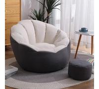 Juego de funda para puf, sin relleno, incluye reposapiés y funda de almohada, versátil almacenamiento de juguetes, sofá perezoso para adultos, niños y adolescentes, elegante diseño blanco y gris