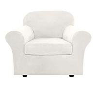 Juego de fundas blancas para sofá de 1 plaza, 2 fundas elásticas de terciopelo con parte inferior elástica antideslizante y funda de cojín lavable para una mayor protección y estilo