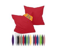 Juego de fundas de almohada de tejido renforcé en paquete doble - 100% algodón - Diseño sencillo y elegante, en 8 colores lisos, 100 % algodón, rojo, 40 x 80 cm