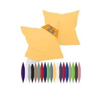 Juego de fundas de almohada de tejido renforcé en paquete doble - 100% algodón - Diseño sencillo y elegante, en 8 colores lisos, 100 % algodón, amarillo, 40 x 40 cm