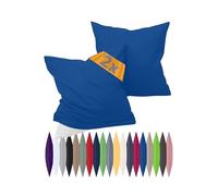 Juego de fundas de almohada de tejido renforcé en paquete doble - 100% algodón - Diseño sencillo y elegante, en 8 colores lisos, 100 % algodón, azul cobalto, 40 x 80 cm