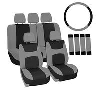 Juego de Fundas de Asiento para automóvil, Color Gris, Negro, Universal, con Funda para Volante y Almohadilla para cinturón de Seguridad, SUV y Camiones, FH Group FB030GRAYBLACK115-COMBO