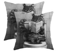 Juego de fundas de cojín divertidas con diseño de gato para leer periódicos, fundas de cojín con temática de gato gris, decoración de granja de primavera para sala de estar, sofá, cama, 20 x 20