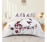 Juego de fundas de edredón 3 piezas 200 x 200 cm , Blanco microfibra suave y transpirable para todo el año, incluye 2 fundas de almohada diseño Ilustraciones dibujadas a mano flores y pájaros música