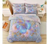 Juego de Fundas de edredón 3 Piezas 230 x 220 cm, Púrpura Microfibra Suave y Transpirable para Todo el año, Incluye 2 Fundas de Almohada diseño Fantasía Romance Mariposas