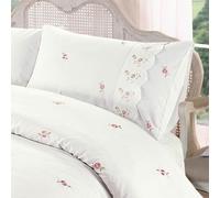 Rapport Home Funda nórdica con Borde de Encaje Floral Juego de Cama Bordado, poliéster-algodón, Crema, 3 Piezas, Doble