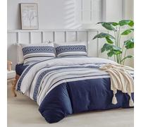 Juego de fundas de edredón Tokokimo tamaño King de 4 piezas, juego de ropa de cama azul oscuro con sábana bajera ajustada - Ropa de cama de microfibra suave tamaño King (1x funda de edredón, 2x fundas