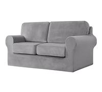 Juego de fundas de sofá de 3 plazas y 7 piezas: fundas de sofá de terciopelo elástico, súper suaves y gruesas, con 3 fundas de respaldo y 3 fundas de cojín for sala de estar.(Light Grey,2 Seater)
