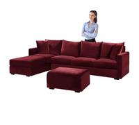 Juego de fundas de sofá de terciopelo en forma de L con fundas de cojín, color rojo vino, se adapta a sofás seccionales de 230 a 300 cm