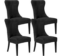 Juego de fundas elásticas de terciopelo para sillas de comedor, lavables, gruesas, para decoración del hogar, fiesta, banquete, color negro (paquete de 4)