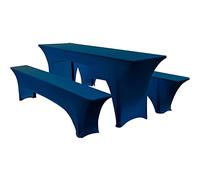 Juego de fundas elásticas para mesa de cerveza y cojines de banco para mesas de 50 cm/70 cm, 3 piezas elásticas para eventos festivos, fiestas al aire libre, jardín de cerveza, color azul (70 cm)