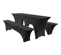 Juego de fundas elásticas para mesa de cerveza y cojines de banco para mesas de 50 y 70 cm, 3 manteles elásticos para juegos de jardín de cerveza, decoraciones de fiesta color negro