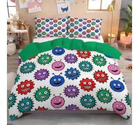 Juego de Fundas Nórdica, 135x200cm Juego de Ropa de Cama Pequeño Monstruo Funda de Edredón Graffiti De Dibujos Animados con Fundas de Almohada para Niños, Adolescentes, Adultos, Multicolor