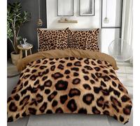 Juego de Fundas Nórdicas Suave 3 Piezas para Cama 135/150 - Estampado de Leopardo de Moda Patrón Funda Edredón Poliéster Algodón 220 x 240 cm + 2 Funda de Almohada 50x75, Marrón