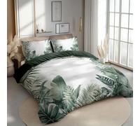 Juego de Fundas Nórdicas Suave 3 Piezas para Cama 135/150 - Hojas de Palma de Plantas Verdes Patrón Funda Edredón Poliéster Algodón 220 x 240 cm + 2 Funda de Almohada 50x75, Verde Oliva