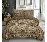 Juego de Fundas Nórdicas Suave 3 Piezas para Cama 135/150 - Vintage Étnico Geométrico Estampados Patrón Funda Edredón Poliéster Algodón 220 x 240 cm + 2 Funda de Almohada 50x75, Marrón