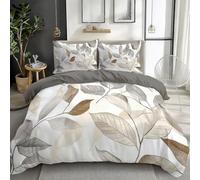 Juego de Fundas Nórdicas Suave 3 Piezas para Cama 80 - Hojas marrones en acuarela Patrón Funda Edredón Poliéster Algodón 260 x 240 cm + 2 Funda de Almohada 50x75, Patrón Moderna de Estampado, Gris